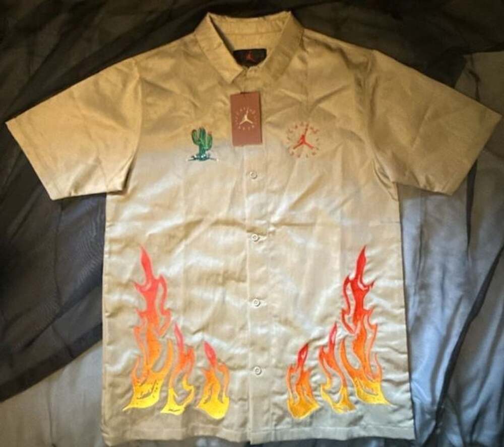 Jordan Cactus Jack Button Front Shirt Size S Khaki Flame